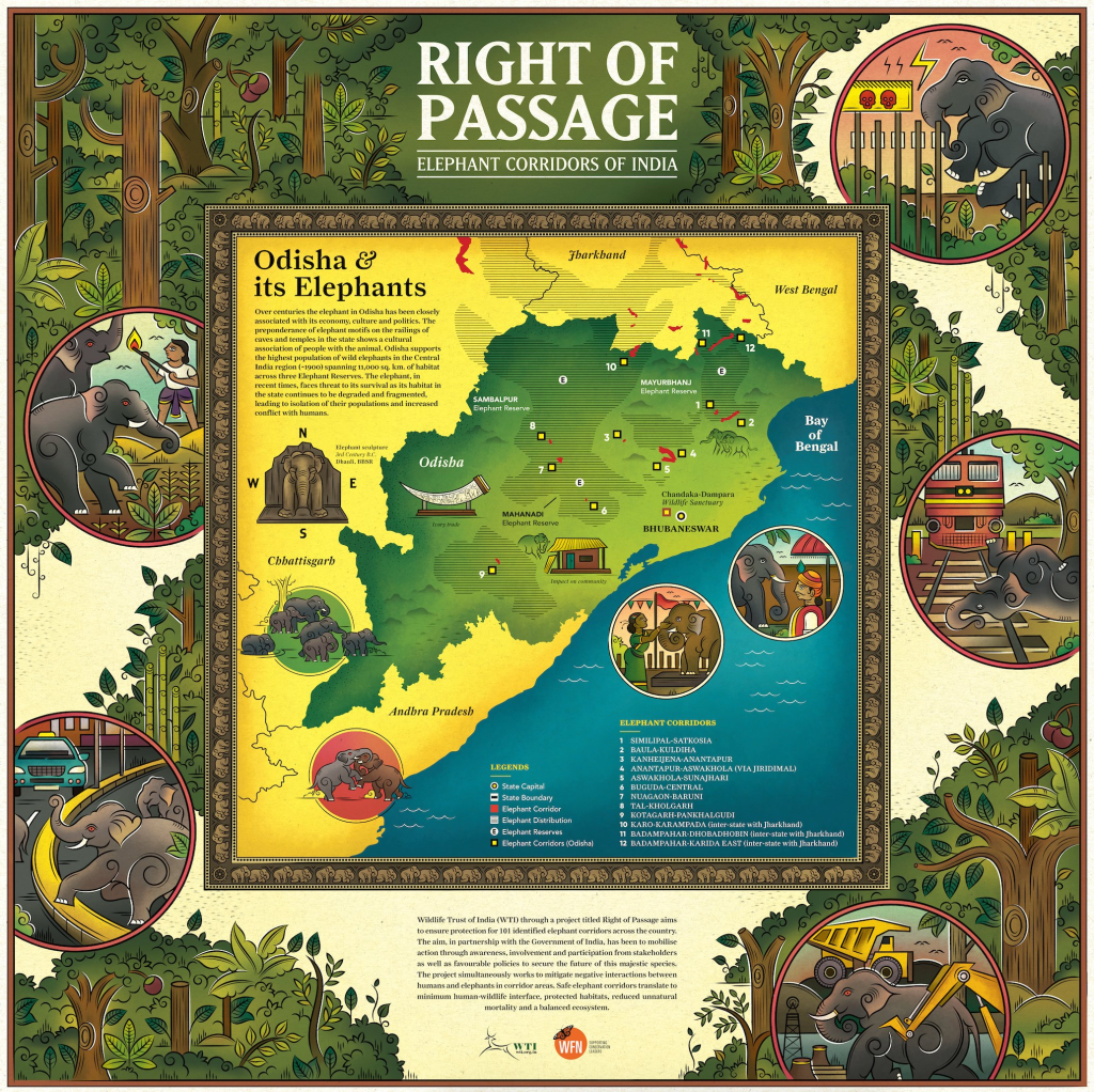 Coal Mining Threatens to Further Displace Odisha's Elephant Population 2 Elephant corridors in Odisha overlaid with existing