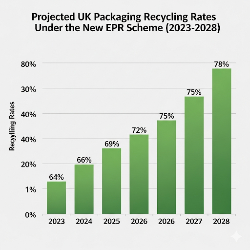  UK packaging recycling rates from 2023 to 2028 