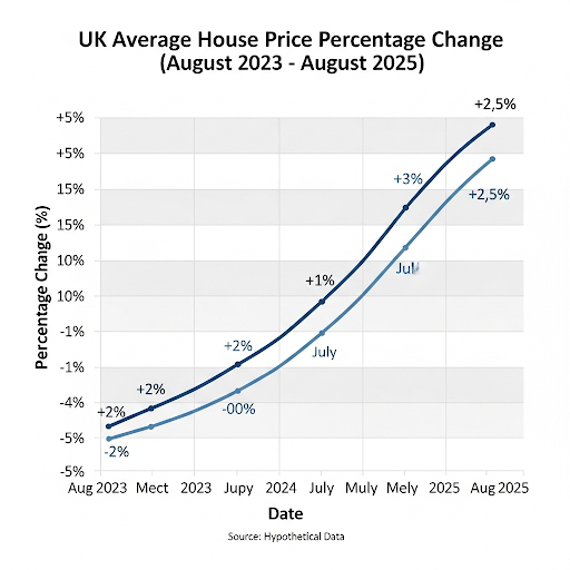 UK House Prices Plunge; Is Reeves' New Property Tax Plan to Blame? 2 A line graph showing the percentage change in UK