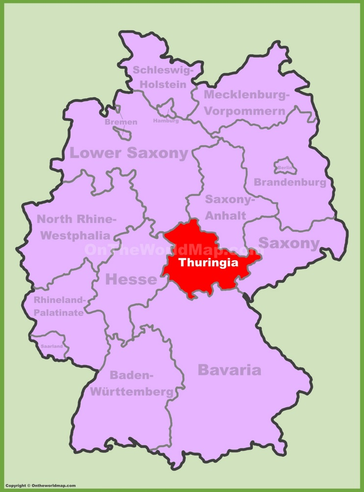 A map of Germany with the state of Thuringia